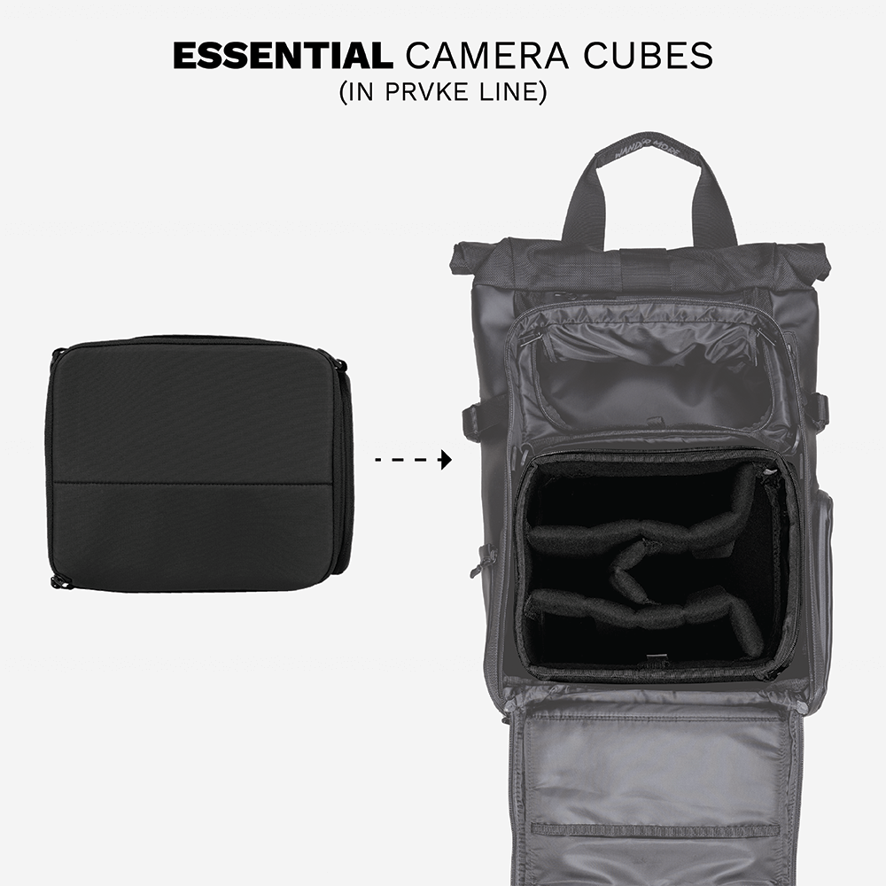 PRVKE Clamshell Open with Essential Camera Cube